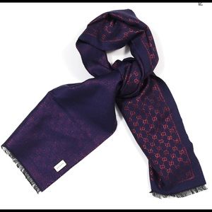 Gucci Wool Silk Jaquard Monogram Scarf Nav…